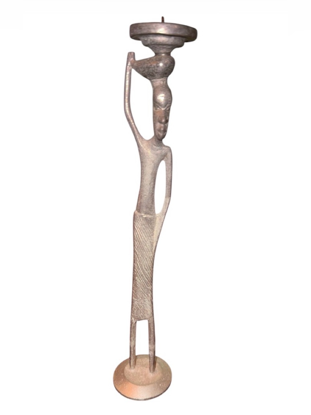 Sol Stylized Metal Candle Holder Candlestick Pewter Tone Ethnic Tribal